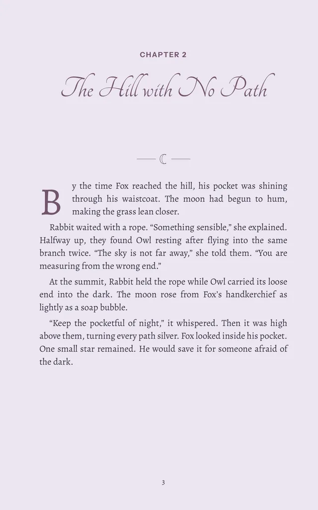 A chapter opening with a script heading on a lavender page.